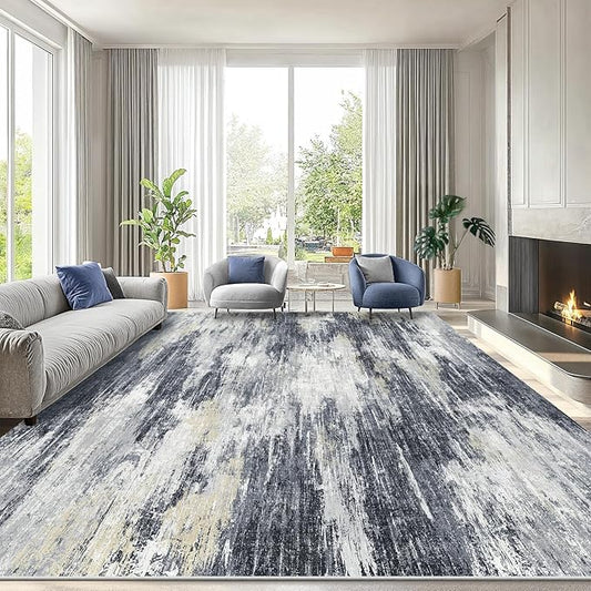 AMADA HOMEFURNISHING 9x12 Area Rugs for Living Room, Modern Large Area Rugs with Non-Slip Backing & Low Pile, Neutral Soft Washable Rug for Nursery, Bedroom, Dinning Room, Playroom, Light Grey
