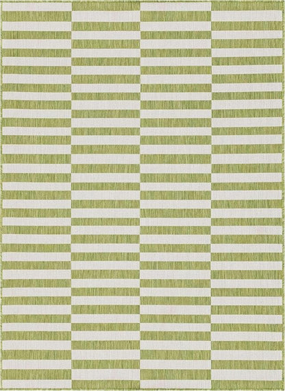 Unique Loom Outdoor Collection Classic Stripes, Transitional Indoor & Outdoor Area Rug, 8' 0 x 11' 0, Green/ Ivory