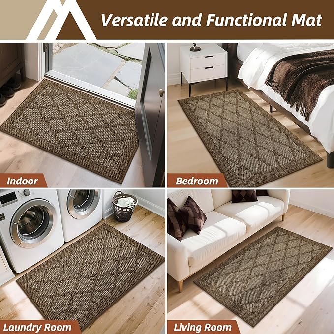 COSY HOMEER Non-Slip Door Mat 36"x60", Entryway Rugs Low Profile Absorbent Dirt Trapper Doormat for Front Entrance, Washable Polypropylene Entry Mat (Brown)