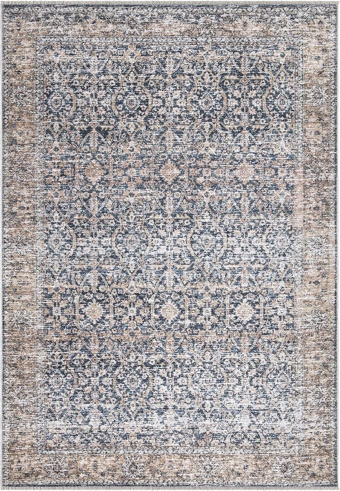 Bloom Rugs Caria Washable Non-Slip 3x5 Rug - Dark Blue/Tan Traditional Area Rug for Living Room, Bedroom, Dining Room, and Kitchen - Exact Size: 3' x 5'