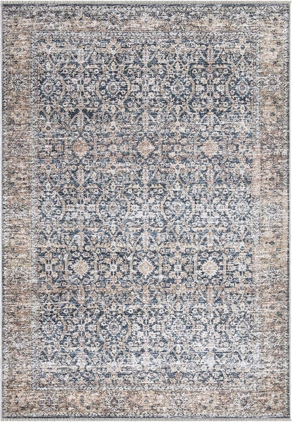 Bloom Rugs Caria Washable Non-Slip 3x5 Rug - Dark Blue/Tan Traditional Area Rug for Living Room, Bedroom, Dining Room, and Kitchen - Exact Size: 3' x 5'