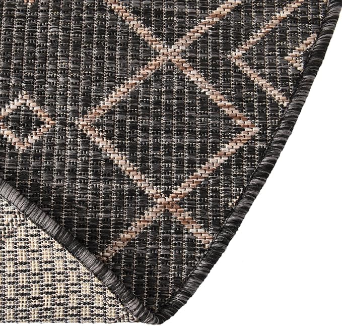 Unique Loom Outdoor Trellis Collection Area Rug - Tribal Trellis (3' 3" x 5' 3" Oval, Charcoal Gray/ Natural)