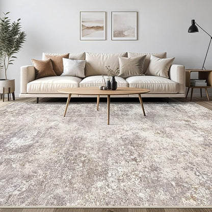 Area Rug Living Room Rugs - 7x10 Washable Large Soft Indoor Neutral Modern Abstract Low Pile Rug Carpet for Bedroom Dining Room Farmhouse Home Office - Brown