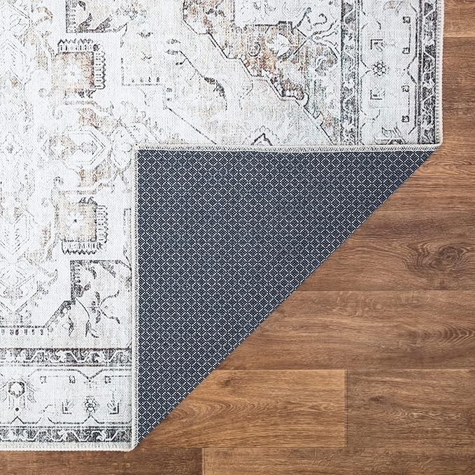 Bloom Rugs Washable Non-Slip 3' x 5' Rug - Brown/Beige/Charcoal Traditional Area Rug for Living Room, Bedroom, Dining Room, and Kitchen - Exact Size: 3' x 5'