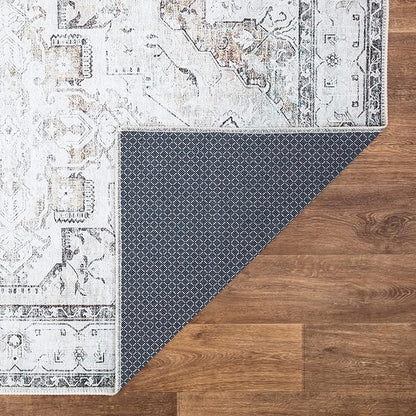 Bloom Rugs Washable Non-Slip 3' x 5' Rug - Brown/Beige/Charcoal Traditional Area Rug for Living Room, Bedroom, Dining Room, and Kitchen - Exact Size: 3' x 5'
