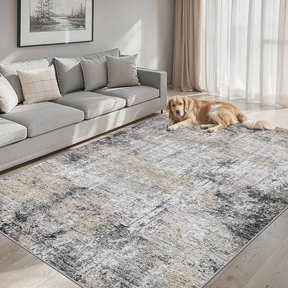 8x10 Area Rugs for Living Room - Washable Rug Modern Abstract Soft Large Neutral Non-Slip Carpet Indoor Floor Thin Carpets for Bedroom Dining Room Farmhouse Nursery Home Office Brown Black Grey