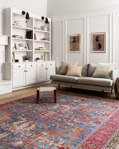 Loloi Loren Collection LQ-10 Blue/Red 3'-6" x 5'-6" Accent Rug