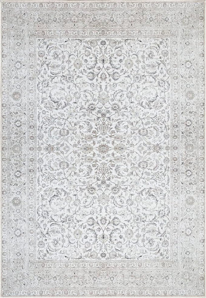 Bloom Rugs Washable Non-Slip 6' x 9' Rug - Beige/Off White Traditional Bordered Area Rug for Living Room, Bedroom, Dining Room, and Kitchen - Exact Size: 6' x 9'
