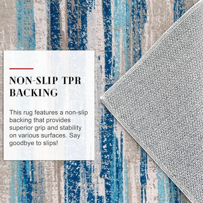 Modern Abstract Runner Rug 2.6x18, Blue Washable Long Kitchen Runner Non-Slip Soft Hallway Rug Runner Thin Print Faux Wool Carpet for Entryway Bedroom Laundry Room Indoor Home Decor