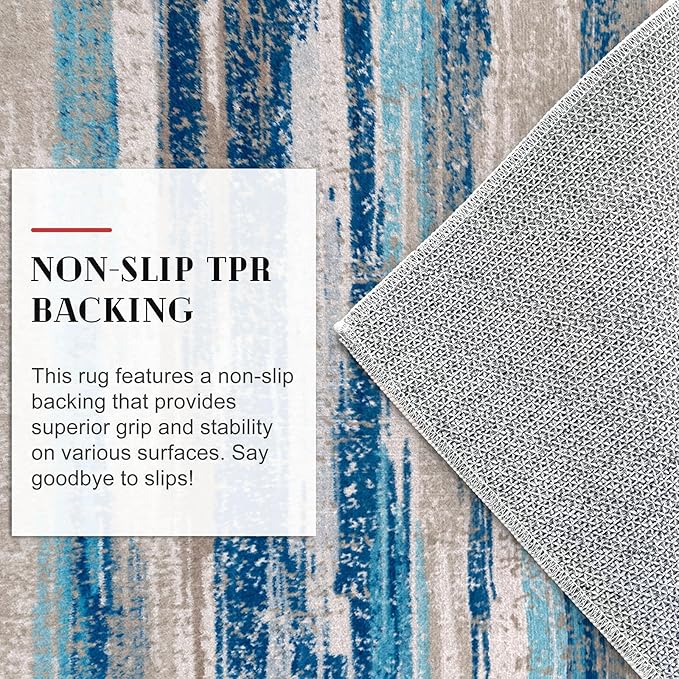 Modern Abstract 5x7 Machine Washable Area Rug Non-Slip Soft Bedroom Living Romm Rug Blue Ultra Thin Print Faux Wool Floor Carpet Throw Rugs for Nursery Playroom Dining Room Indoor Office
