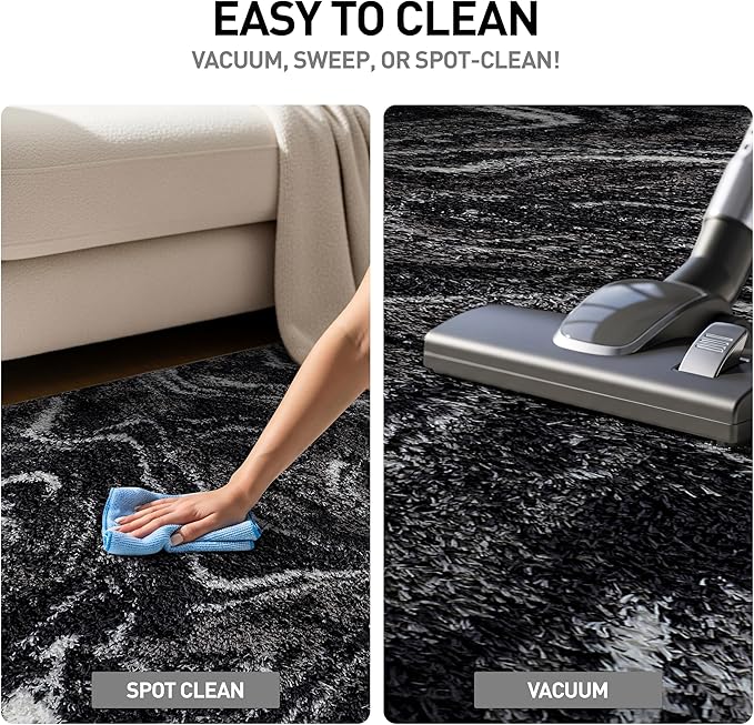 Rugshop Abstract Marble Shag Area Rug Anthracite Dark Gray 2' x 3' Ideal for Entryways, Kitchens, or Small Spaces