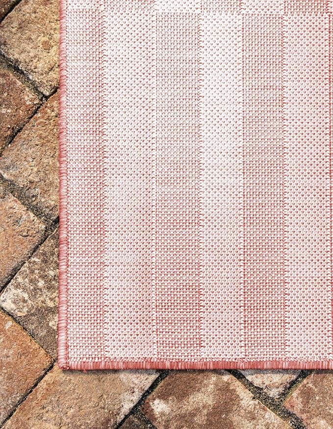 Unique Loom Outdoor Collection Classic Stripes, Transitional Indoor & Outdoor Area Rug, Rectangular 2' 0" x 6' 0", Red/Ivory