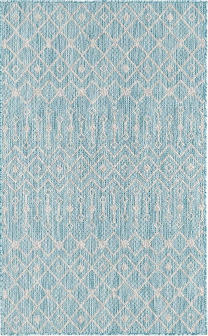 Unique Loom Outdoor Trellis Collection Area Rug - Tribal Trellis (3' 3" x 5' 3" Rectangle, Aqua/ Ivory)