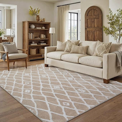 Beige 4x6 Area Rug Moroccan Shag Office Washable Carpet Soft Non Shedding Neutral Boho Doormat Plush Pile Modern Throw Rug for Entryway Kitchen Dining Room Bedroom Living Room