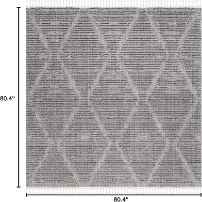SAFAVIEH Marrakech Collection Area Rug - 6'7" Square, Grey, Moroccan Boho Tribal Tassel Design, Non-Shedding & Easy Care, Ideal for High Traffic Areas in Living Room, Bedroom (MRK517F)