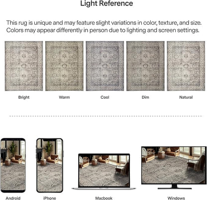 ReaLife Rugs Machine Washable Area Rug - Living Room Bedroom Bathroom Kitchen Entryway Office - Padded Low Pile Stain Resistant Premium - Boho Farmhouse Vintage - Paz - Beige Gray Ivory 2'6" x 8'