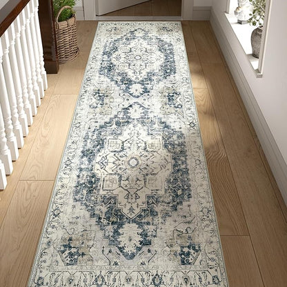jinchan Kelda Runner Rug 3x7 Washable Rug Soft Hallway Runner Indoor Vintage Print Floor Cover Retro Distressed Lightweight Non-Slip Thin Carpet for Bathroom Kitchen Living Room Bedroom Grey