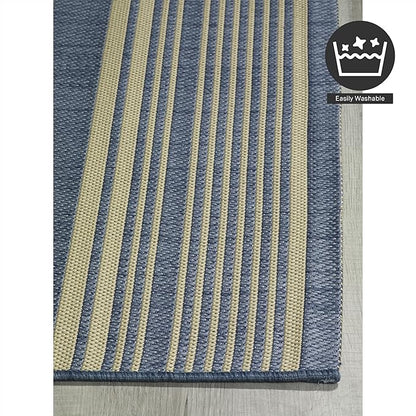 FH Home Outdoor Rug - Waterproof Easy to Clean Stain Resistant - Patio Indoor Outdoor Porch Deck Balcony Entryway - Striped Coastal - Newport - Blue - 5ft 2in x 7ft 6in