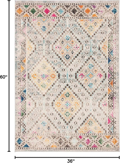 SAFAVIEH Madison Collection Accent Rug - 3' x 5', Grey & Yellow, Boho Diamond Distressed Design, Non-Shedding & Easy Care, Ideal for High Traffic Areas in Entryway, Living Room, Bedroom (MAD418F)