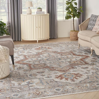 Nourison Home Astra Machine Washable Grey Multicolor 9' x 12' Area Rug - Easy Clean, Non Shedding, Bed Room, Living Room, Dining Room, Kitchen (9' x 12')