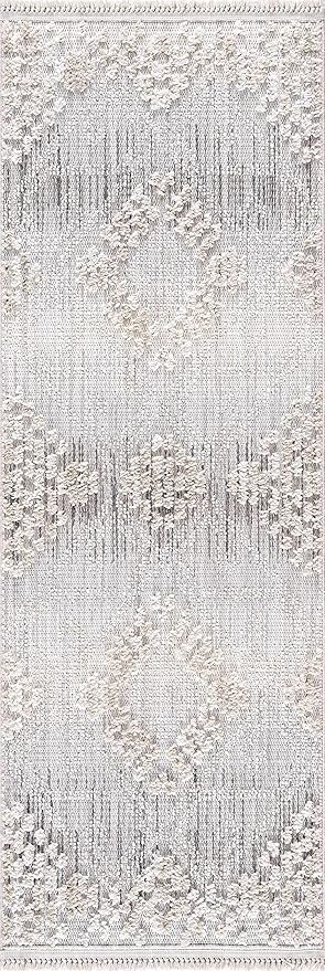 Hauteloom Poydras Farmhouse Living Room Bedroom Modern Moroccan Area Rug - Soft Shaggy High Low Carpet - High Pile - Bohemian, Boho - Gray, Beige, Cream - 6'7" x 9'