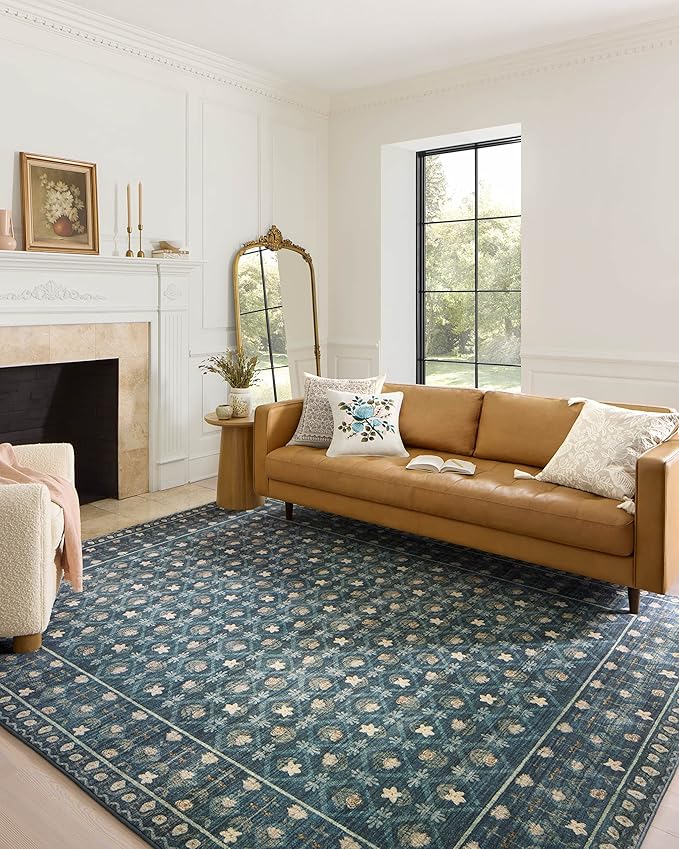 Loloi Rifle Paper Co. Eden Collection EDE-03 Lattice Indigo 2'-6" x 7'-6" Runner Rug feat. CloudPile™