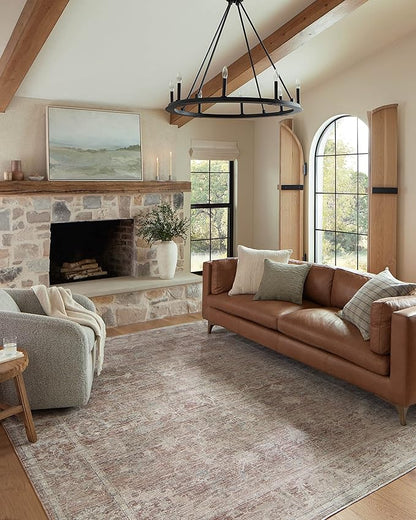 Loloi Magnolia Home by Joanna Gaines Millie Collection MIE-04 Brick/Fog 5'-3" x 5'-3", .25" Pile Height, Round Area Rug