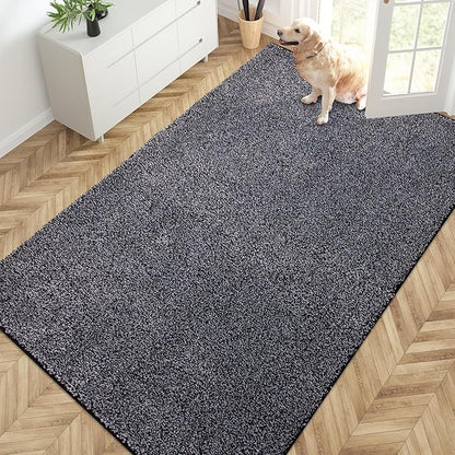 PURRUGS Easy Care Area Rug 4.5ft x 7ft, Non-Slip Washable Entryway Rug, Dog Door Mat, Stain Resistant Accent Rug for Hallway, Living Room, Bedroom and Mudroom, Bluish Grey-Black