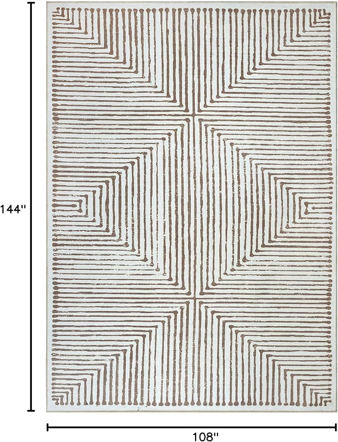 Bloom Rugs Washable Non-Slip 9' x 12' Rug - Brown Striped Area Rug for Living Room, Bedroom, Dining Room, and Kitchen - Exact Size: 9' x 12'