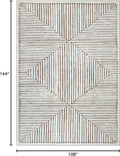 Bloom Rugs Washable Non-Slip 9' x 12' Rug - Brown Striped Area Rug for Living Room, Bedroom, Dining Room, and Kitchen - Exact Size: 9' x 12'