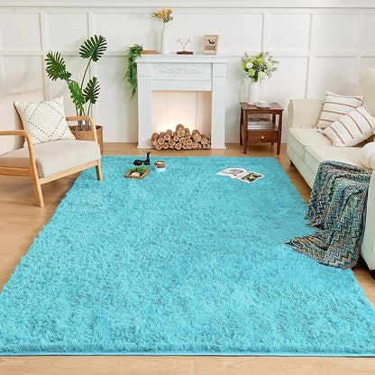 Andency Blue Soft Area Rugs for Living Room Bedroom, 3x5 Non-Slip Fluffy Shag Carpet, Indoor Floor Fuzzy Shaggy Living Room Plush Rug for Kids Dorm Nursery Home Decor Aesthetic