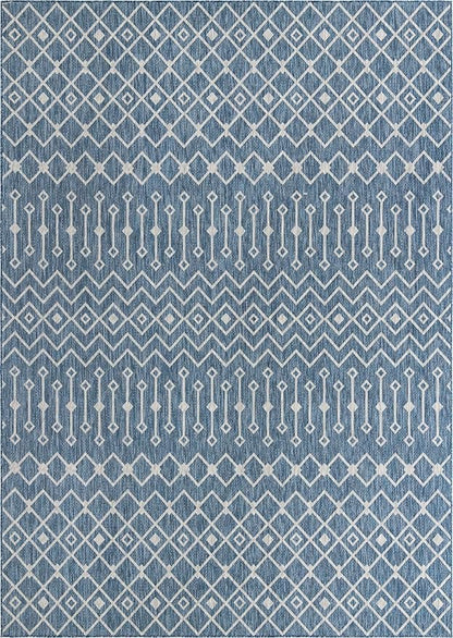 Unique Loom Outdoor Trellis Collection Area Rug - Tribal Trellis (10' x 14' 1" Rectangle, Blue/ Ivory)