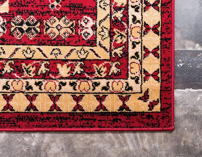 Unique Loom Taftan Collection Border Geometric Tribal Inspired Design Area Rug (2' 2 x 3' 0 Rectangular, Red/ Gold)