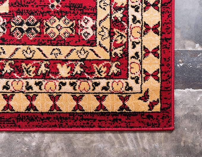 Unique Loom Taftan Collection Border Geometric Tribal Inspired Design Area Rug (9' 0 x 12' 0 Rectangular, Red/ Gold)