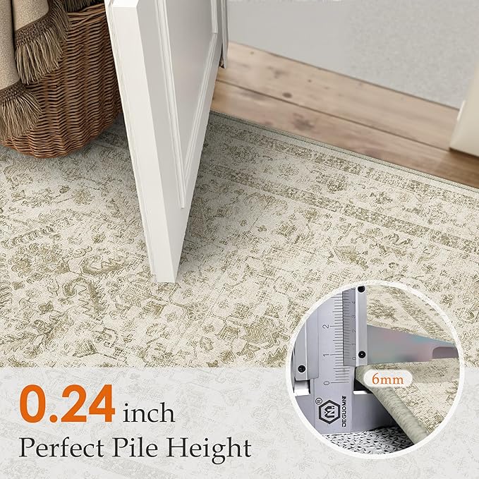 Taupe 5x7 Area Rug Vintage Washable Living Room Carpet Non Slip Bedroom Indoor Office Low Pile Traditional Distressed Retro Accent Rug for Dining Room Bathroom Kitchen