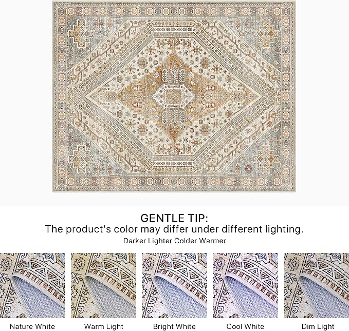 Bavni Kitchen Rug 2x7 Runner Rugs for Hallways Entryway, Washable Vintage Print Carpet, Ultra-Thin Chenille Low Pile Lightweight Rug with Non Slip Backing, Tan/Grey