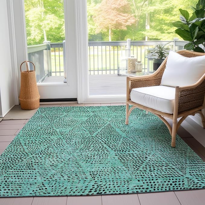 Addison Rugs Chantille ACN591 Teal 8' x 10' Indoor Outdoor Area Rug, Easy Clean, Machine Washable, Non Shedding, Bedroom, Living Room, Dining Room, Kitchen, Patio Rug