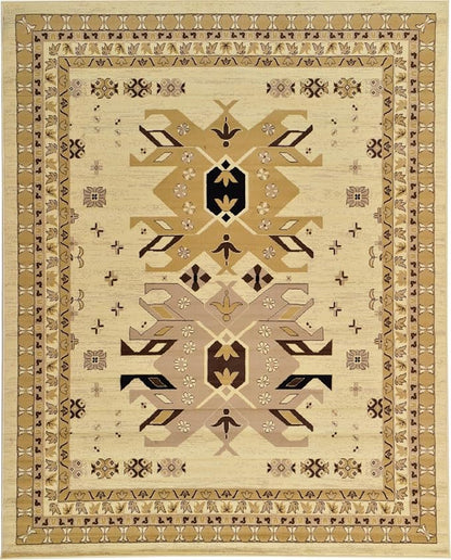 Unique Loom Taftan Collection Border Geometric Tribal Inspired Design Area Rug, 8 ft x 10 ft, Ivory/Tan