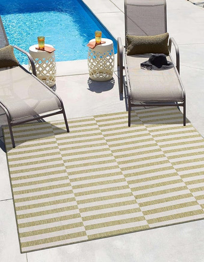 Unique Loom Outdoor Striped Collection Area Rug - Striped (6' 1" Square Green/Ivory)