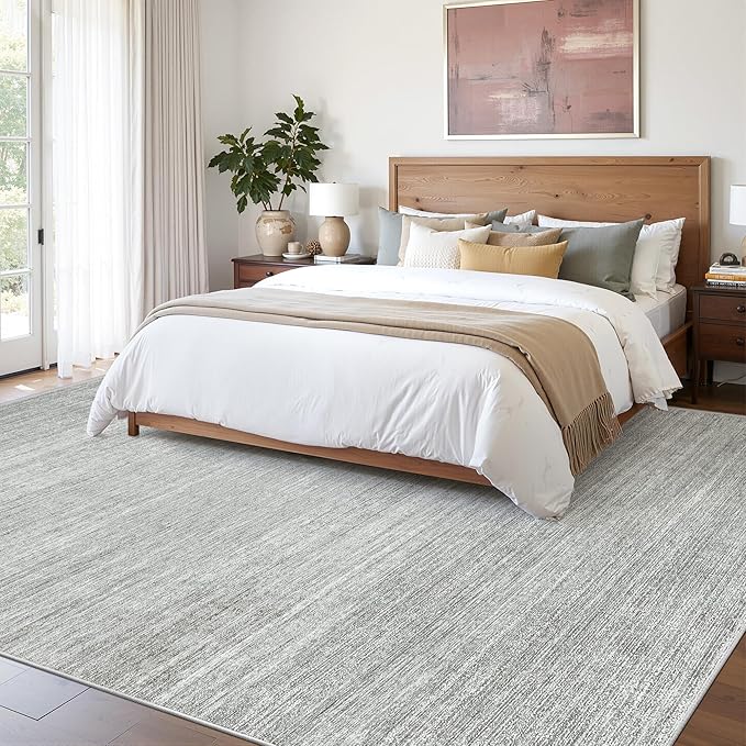 Art&Tuft Washable Rugs 9x12, Low Pile Area Rugs 9x12 Living Room - Non Slip and Stain Resistant Soft Thin Rug for Bedroom, Dining Room, Kitchen, Office, Grey