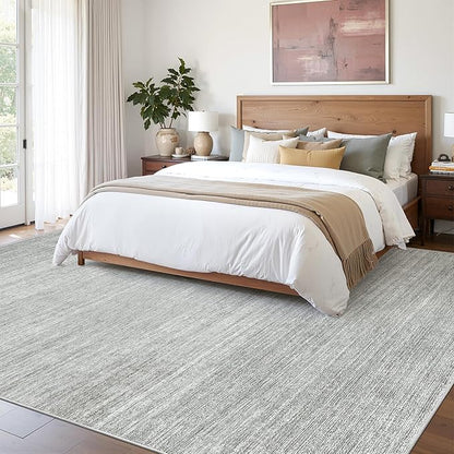 Art&Tuft Washable Rugs 9x12, Low Pile Area Rugs 9x12 Living Room - Non Slip and Stain Resistant Soft Thin Rug for Bedroom, Dining Room, Kitchen, Office, Grey