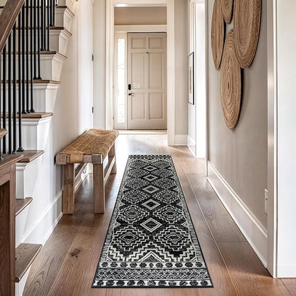 Rugshop Southwestern Black and White Tribal Area Rug – Geometric Diamond Pattern Carpet for Living Room, Bedroom, or Entryway – Boho Rustic Soft Floor Decor 2' 3" x 8' Runner Black