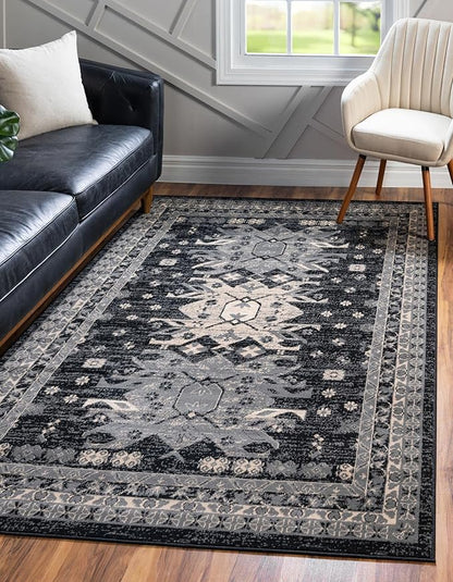 Unique Loom Taftan Collection Border Geometric Tribal Inspired Design Area Rug (5' 0 x 8' 0 Rectangular, Black/ Gray)