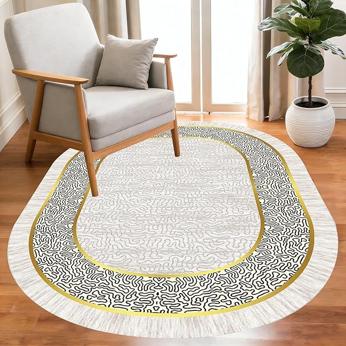 Off White Black Gold Indoor Rugs Modern Minimalist Abstract Geometric Pattern Home Office Area Rug 10x12 for Livingroom Bedroom Dining Room Soft Durable Non Skid Carpet Under Table Bordered Floor Mat