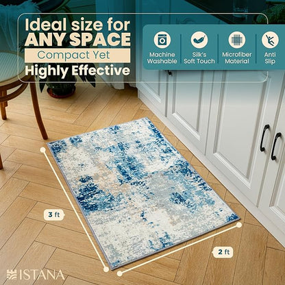 Istana 2x3 Area Rug - Blue/Ivory Boho Rugs for Living Room 2x3 - Foldable Small Rugs for Bedroom - Stain Resistant Washable Rug Non Slip - Eco-Friendly Area Rugs Indoor