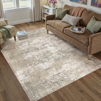 Beige Area Rug 3x5 Machine Washable Modern Abstract Office Carpet Neutral Non Slip Indoor Entry Low Pile Soft Non Shedding Small Mat Bedroom Throw Rug for Kitchen Laundry Dining Room