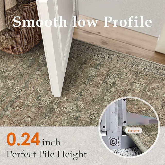 2x8 Brown Area Rug Runners for Hallways Washable Vintage Distressed Carpet Low Pile Non Slip Indoor Retro Soft Long Accent Rug Bedroom Kitchen Bathroom Laundry Dining Living Room