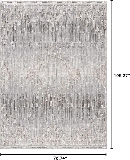 Hauteloom Poydras Farmhouse Living Room Bedroom Modern Moroccan Area Rug - Soft Shaggy High Low Carpet - High Pile - Bohemian, Boho - Gray, Beige, Cream - 6'7" x 9'