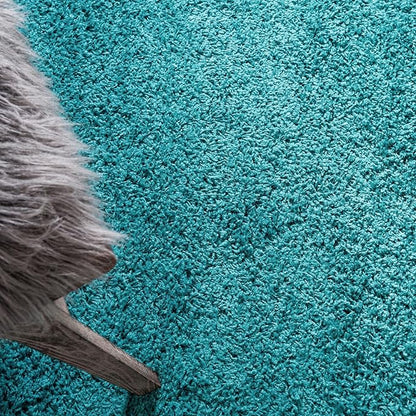 Unique Loom Solid Shag Collection Area Rug (7' 1" Round, Deep Aqua Blue)