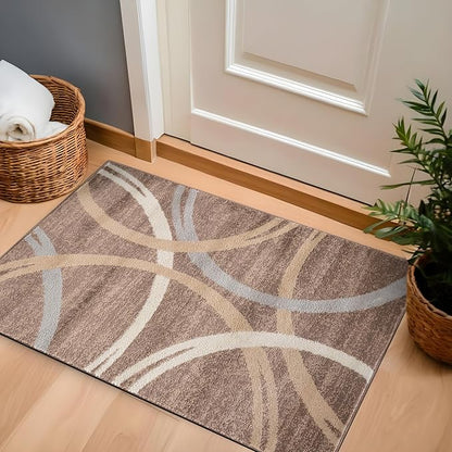 Rugshop Modern Wavy Circles Design Accent Rug, Fade-Resistant Carpet for Entryway, Bathroom, or Small Spaces, Brown, 2'7" x 4'